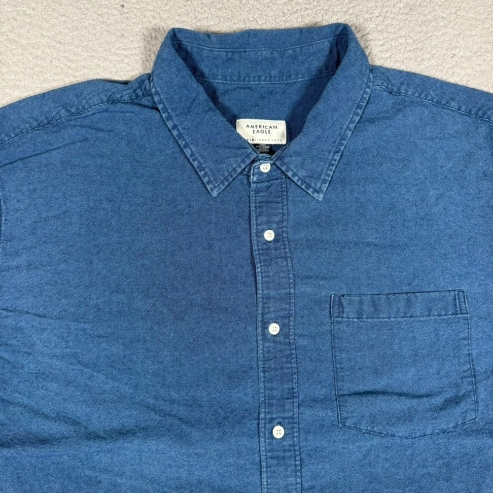 American Eagle Shirt‎ Mens XXXL Blue Chambray Button Up Casual Preppy Pocket 3XL